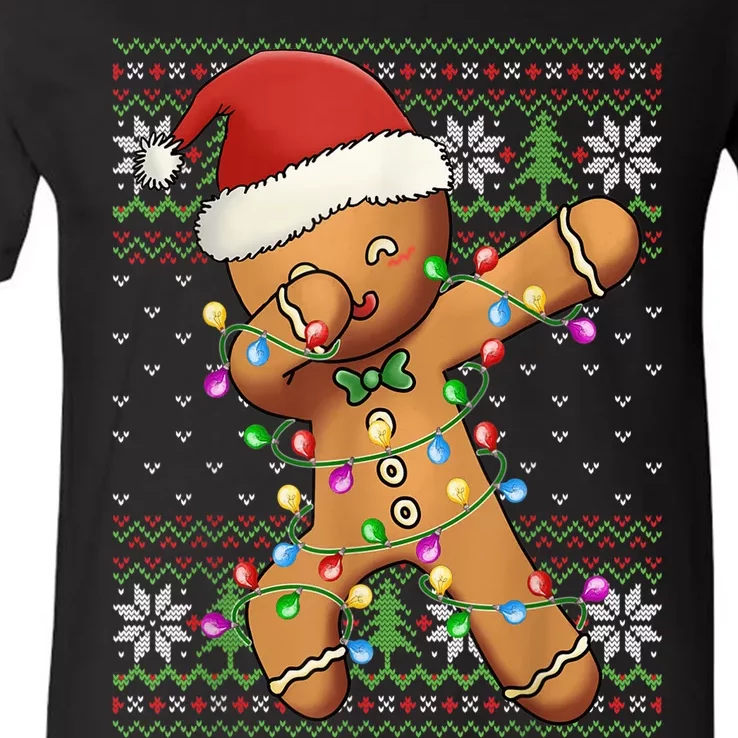 Dabbing Gingerbread Santa Christmas Boy  Xmas Cookie V-Neck T-Shirt