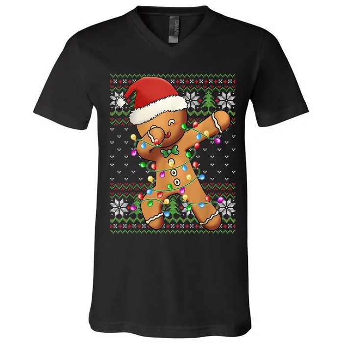 Dabbing Gingerbread Santa Christmas Boy  Xmas Cookie V-Neck T-Shirt