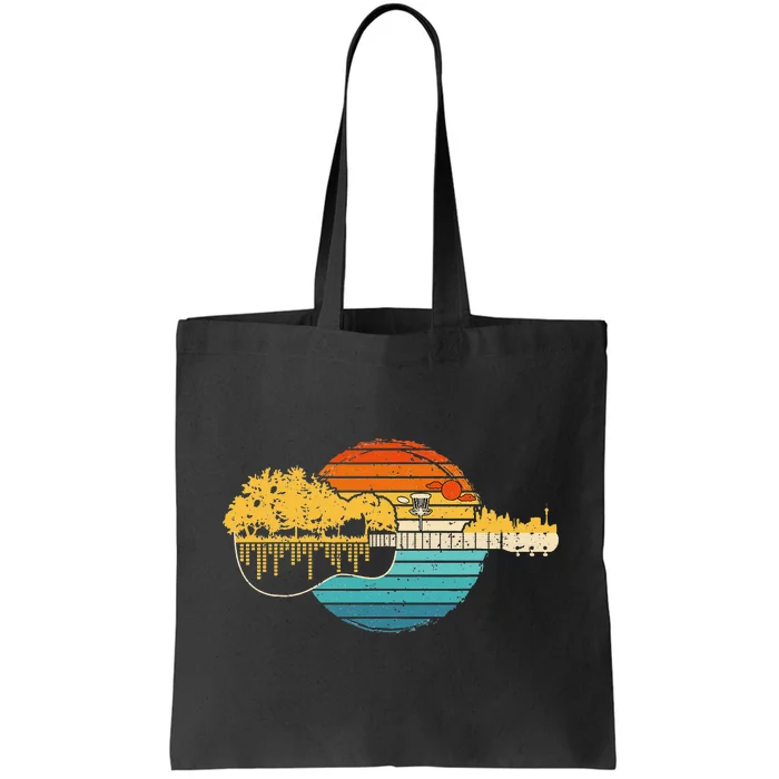 Disc Golf Sunset Retro Guitar - Gifts For Disc Golf Players Tote Bag