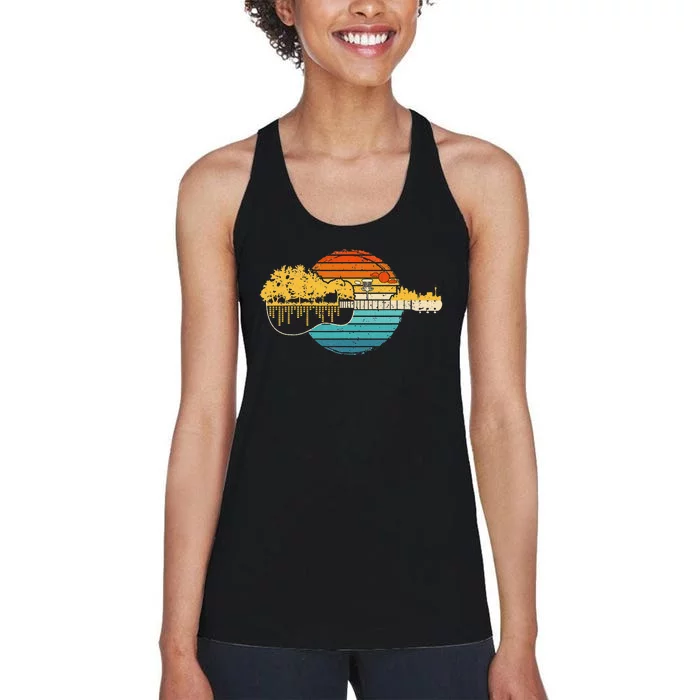 Disc Golf Sunset Retro Guitar - Gifts For Disc Golf Players Women's Racerback Tank