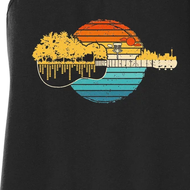 Disc Golf Sunset Retro Guitar - Gifts For Disc Golf Players Women's Racerback Tank