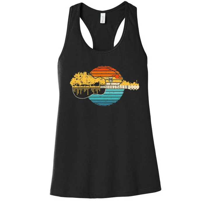 Disc Golf Sunset Retro Guitar - Gifts For Disc Golf Players Women's Racerback Tank