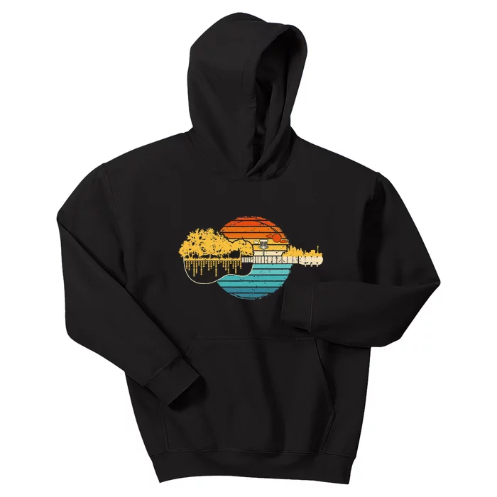 Disc Golf Sunset Retro Guitar - Gifts For Disc Golf Players Kids Hoodie