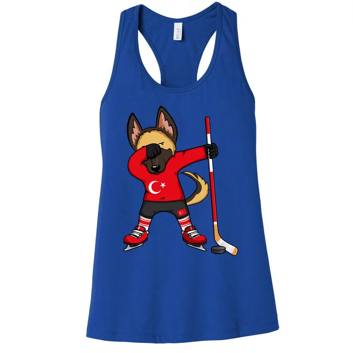 Dabbing Ger Shepherd Turkey Ice Hockey Fans Winter Sports Gift Women's Racerback Tank