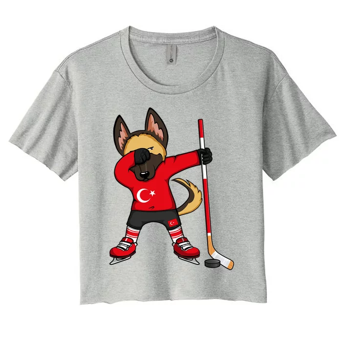 Dabbing Ger Shepherd Turkey Ice Hockey Fans Winter Sports Gift Women's Crop Top Tee