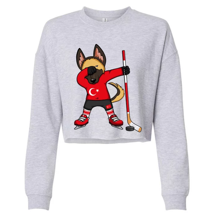 Dabbing Ger Shepherd Turkey Ice Hockey Fans Winter Sports Gift Cropped Pullover Crew