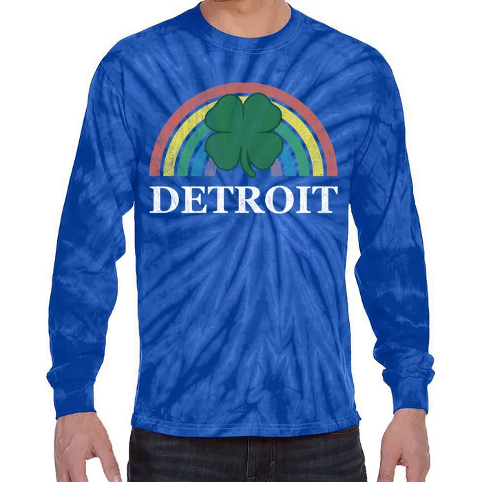 Detroit Gift St Patrick's Day Shamrock Rainbow Irish Lucky Funny Gift Tie-Dye Long Sleeve Shirt