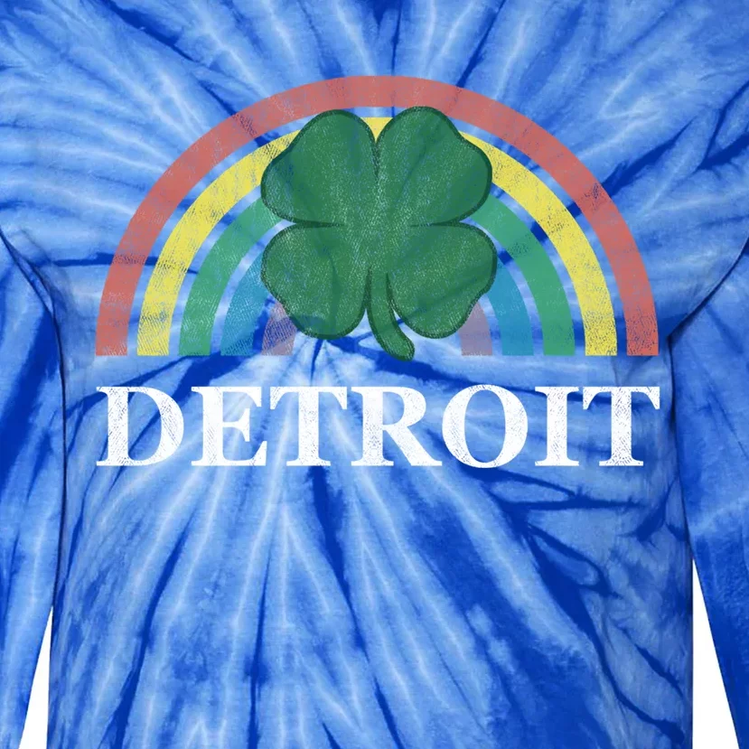 Detroit Gift St Patrick's Day Shamrock Rainbow Irish Lucky Funny Gift Tie-Dye Long Sleeve Shirt