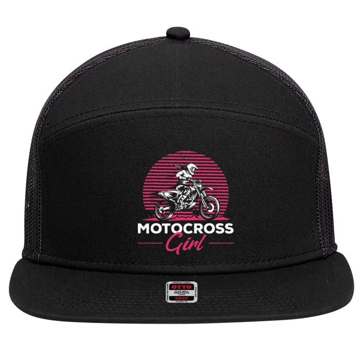 Dirtbike Girl Supercross Girl Enduro Off Road Motocross Girl 7 Panel Mesh Trucker Snapback Hat