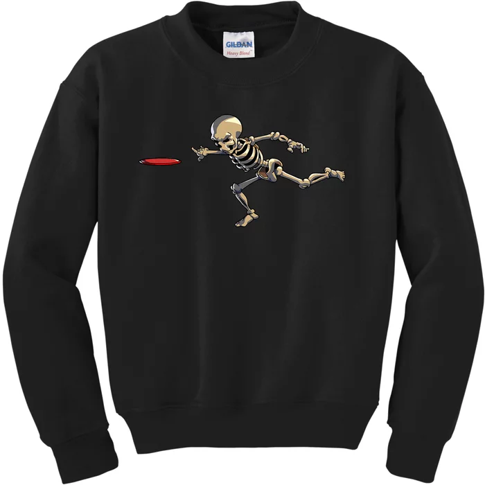 Disc Golfing Skeleton Halloween Disc Golf Halloween Kids Sweatshirt