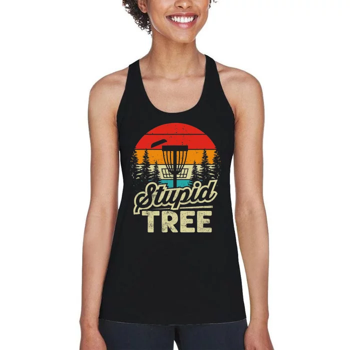 Disc Golf Stupid Tree Funny retro Golf Swing Women's Racerback Tank