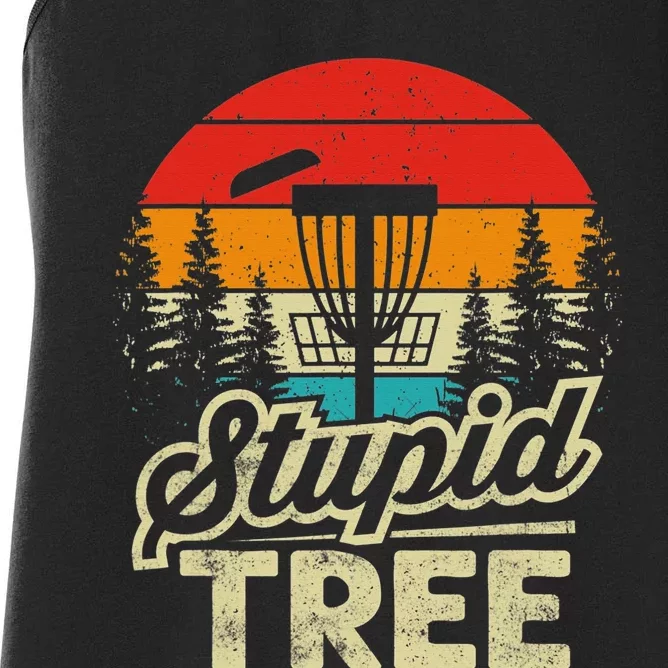 Disc Golf Stupid Tree Funny retro Golf Swing Women's Racerback Tank