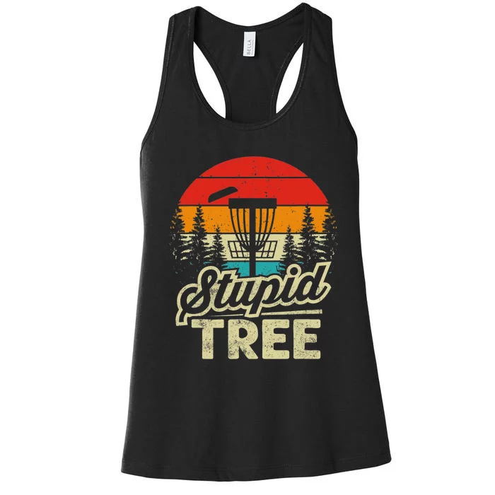 Disc Golf Stupid Tree Funny retro Golf Swing Women's Racerback Tank