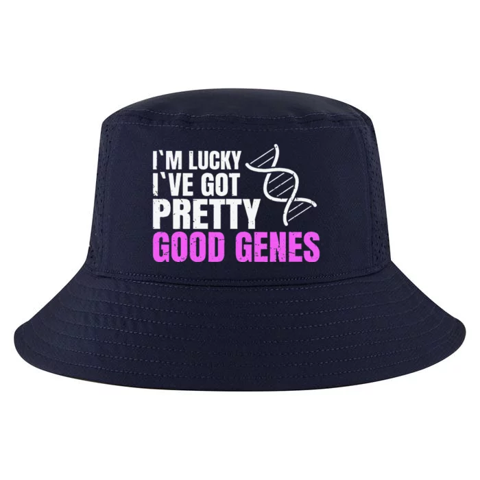 DNA Genetics Science I´m Lucky. I´ve Got Pretty Good Genes Cool Comfort Performance Bucket Hat