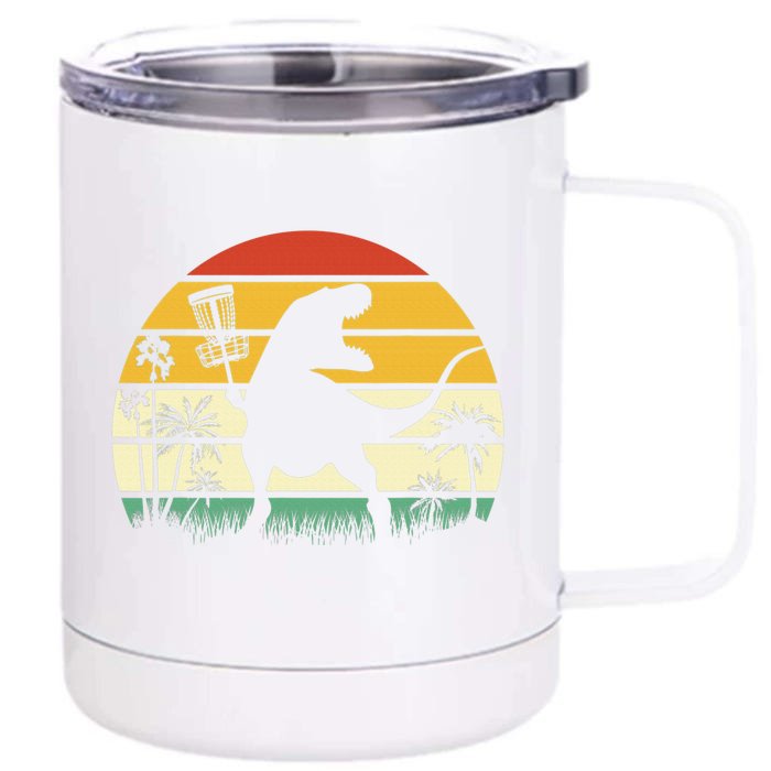 Disc Golf Sports Funny Dinosaur Retro Sunset Front & Back 12oz Stainless Steel Tumbler Cup