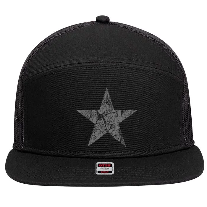 Distressed Gray Star Print Vintage Star Grunge 7 Panel Mesh Trucker Snapback Hat