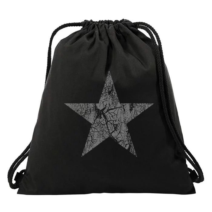 Distressed Gray Star Print Vintage Star Grunge Drawstring Bag