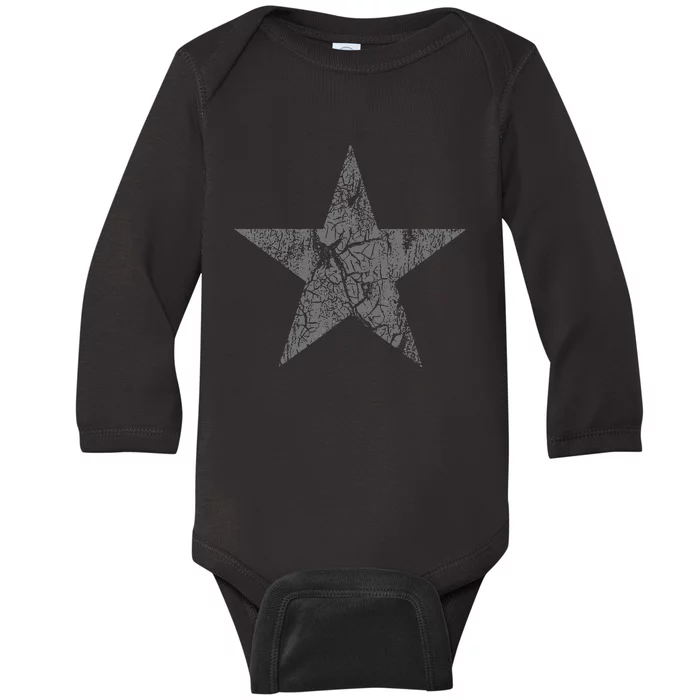 Distressed Gray Star Print Vintage Star Grunge Baby Long Sleeve Bodysuit