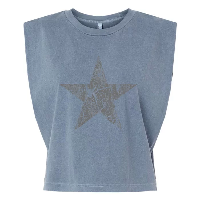 Distressed Gray Star Print Vintage Star Grunge Garment-Dyed Women's Muscle Tee