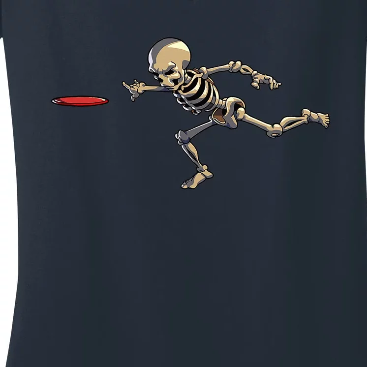 Disc Golfing Skeleton Halloween Disc Golf Halloween Women's V-Neck T-Shirt