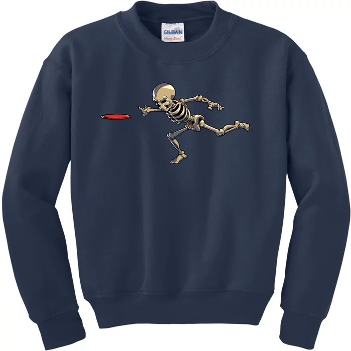 Disc Golfing Skeleton Halloween Disc Golf Halloween Kids Sweatshirt