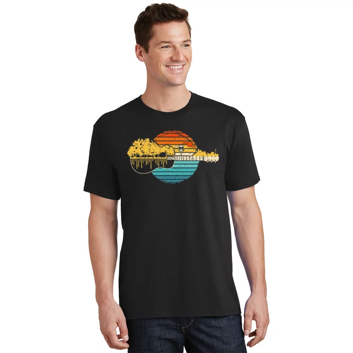 Disc Golf Sunset Retro Guitar Gifts For Disc Golf Players T-Shirt