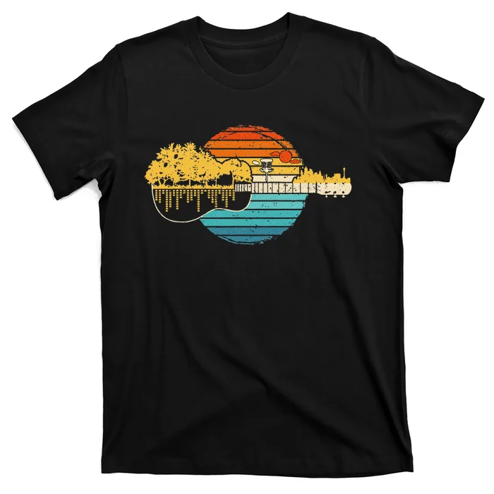 Disc Golf Sunset Retro Guitar Gifts For Disc Golf Players T-Shirt