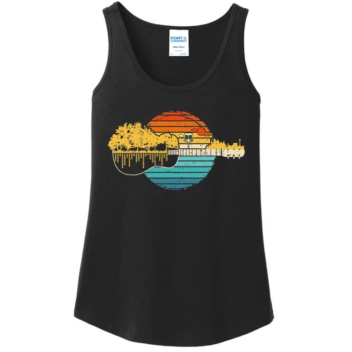 Disc Golf Sunset Retro Guitar Gifts For Disc Golf Players Ladies Essential Tank