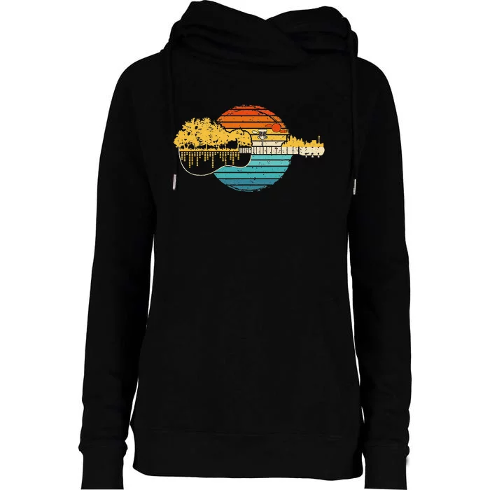 Disc Golf Sunset Retro Guitar Gifts For Disc Golf Players Womens Funnel Neck Pullover Hood