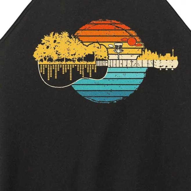 Disc Golf Sunset Retro Guitar Gifts For Disc Golf Players Women’s Perfect Tri Rocker Tank