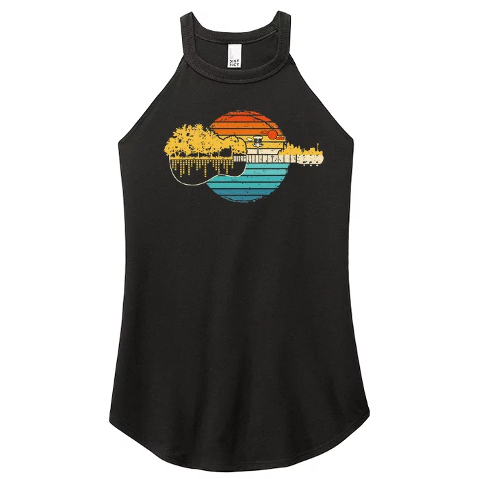 Disc Golf Sunset Retro Guitar Gifts For Disc Golf Players Women’s Perfect Tri Rocker Tank