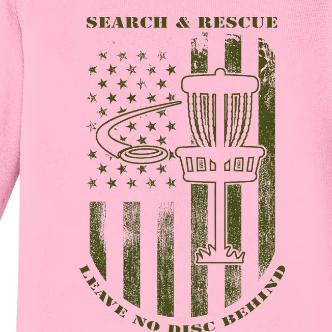 Disc Golf Search & Rescue Leave No Disc Behind Green Baby Long Sleeve Bodysuit