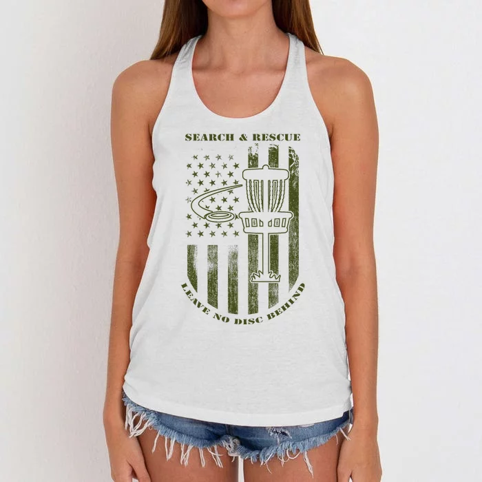 Disc Golf Search & Rescue Leave No Disc Behind Green Women's Knotted Racerback Tank