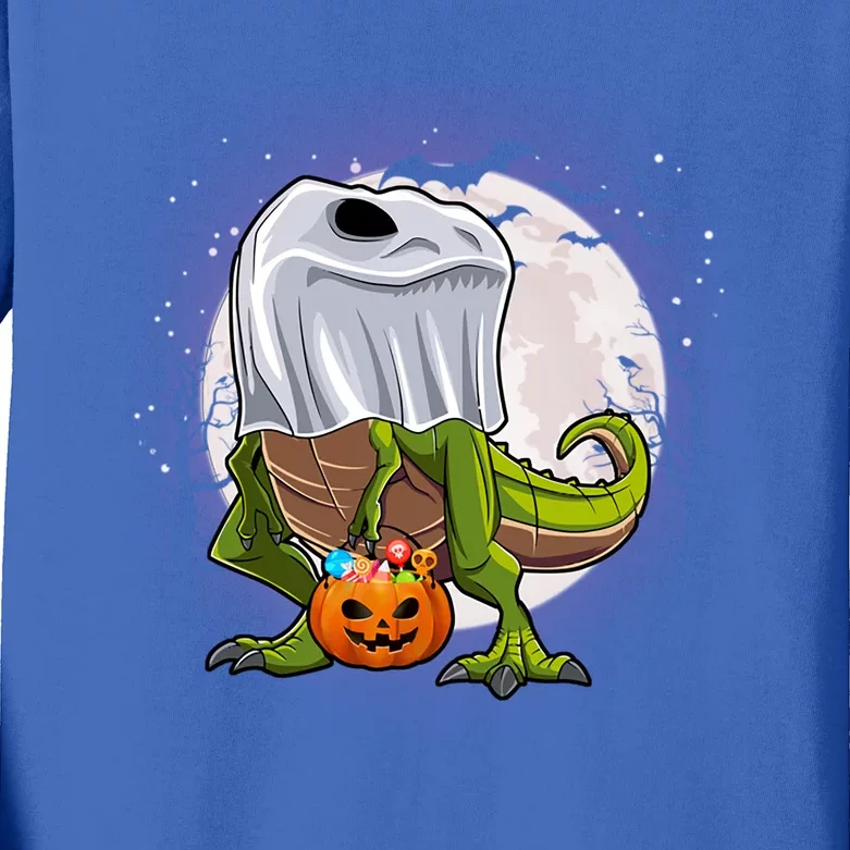 Dinosaur Ghost Trick Or Treat Funny Costume Halloween T Rex Cool Gift Kids Long Sleeve Shirt