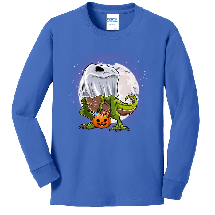 Dinosaur Ghost Trick Or Treat Funny Costume Halloween T Rex Cool Gift Kids Long Sleeve Shirt