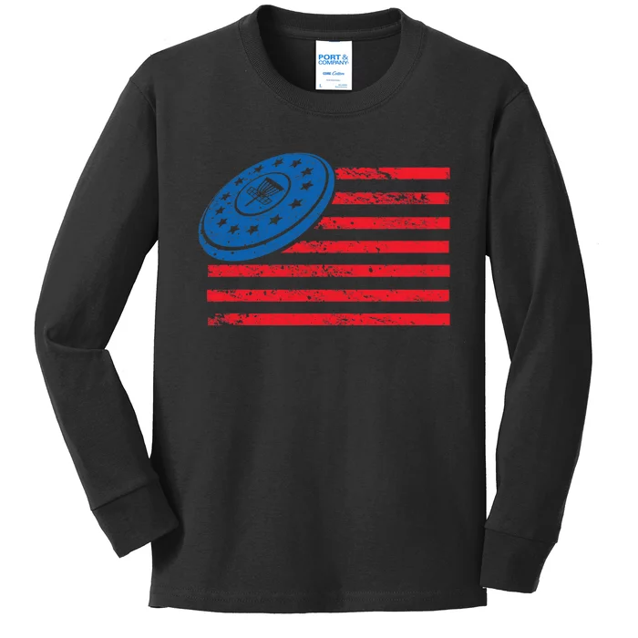 Disc Golf T USA Flag Disc Golf Kids Long Sleeve Shirt