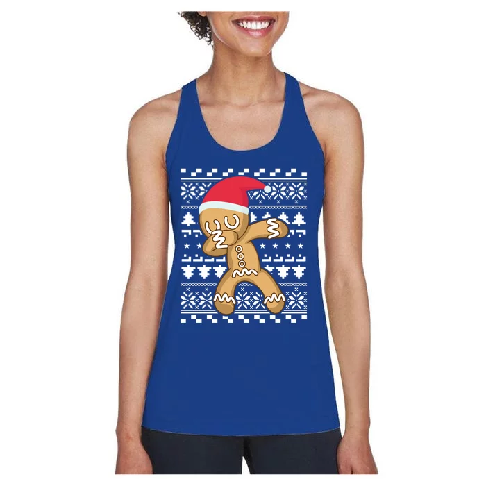 Dabbing Gingerbread Ugly Christmas Sweater Gift Women's Racerback Tank