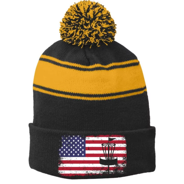 Disc Golf Usa Flag Disc Golf Stripe Pom Pom Beanie