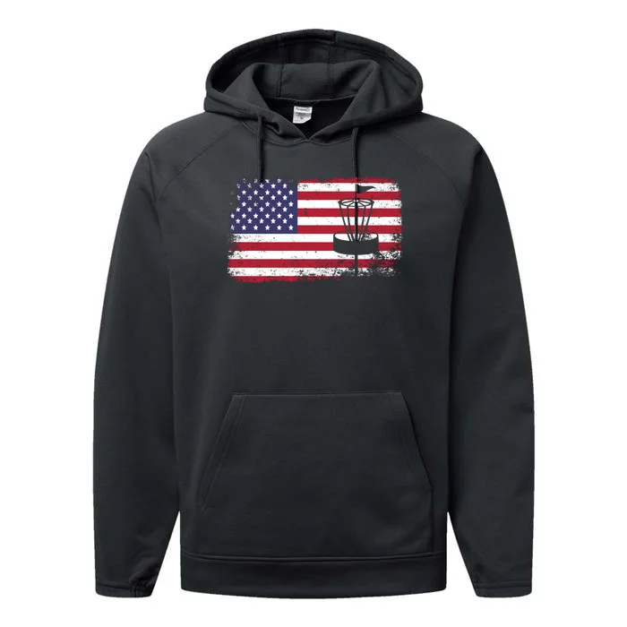 Disc Golf Usa Flag Disc Golf Performance Fleece Hoodie