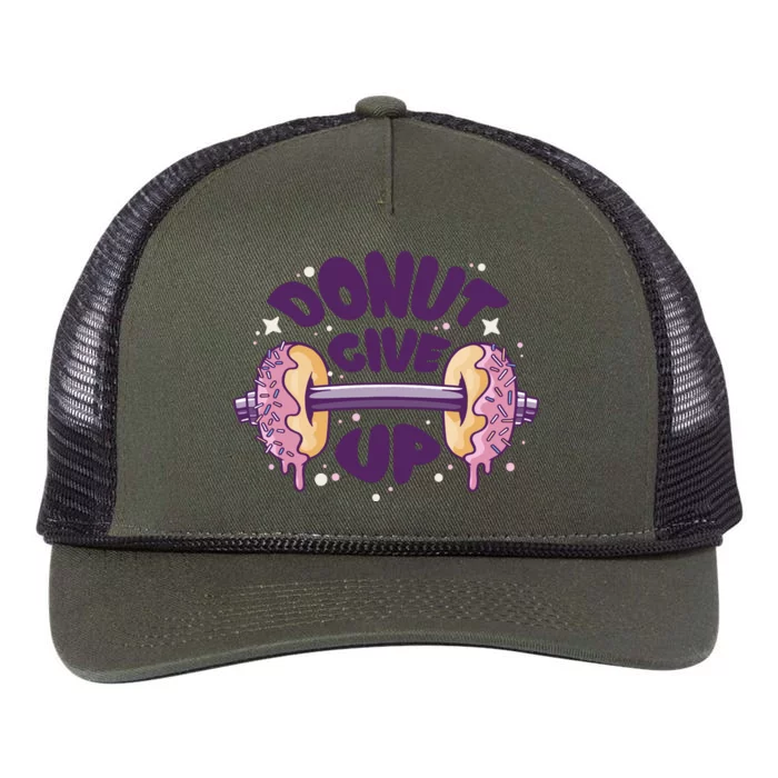 Donut Give Up Weightlifting Fitness Funny Retro Rope Trucker Hat Cap