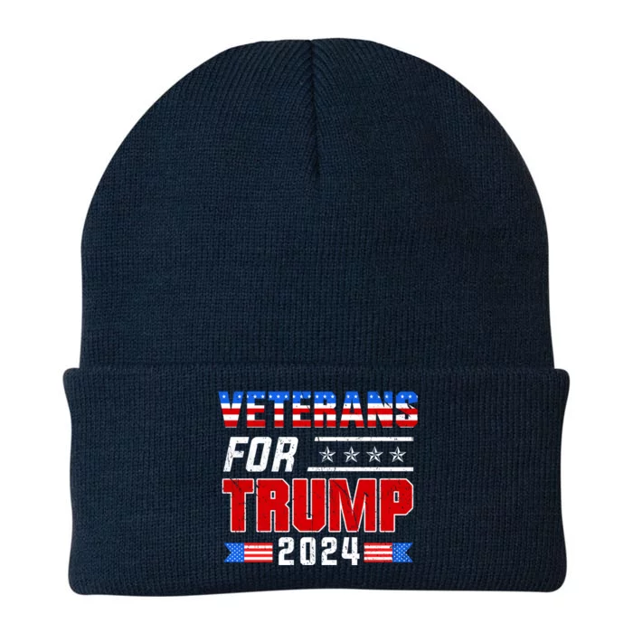 Dad Grandpa Veterans For Trump 2024 American Trump Flag Gift Knit Cap Winter Beanie