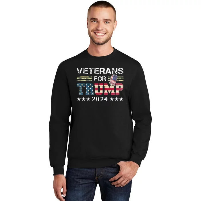 Dad Grandpa Veterans For Trump 2024 American Flag Camo Tall Sweatshirt