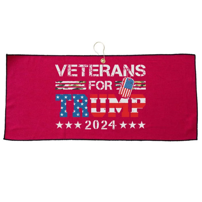 Dad Grandpa Veterans For Trump 2024 American Flag Camo Large Microfiber Waffle Golf Towel