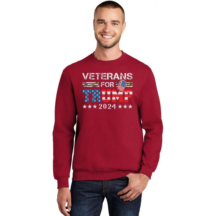 Dad Grandpa Veterans For Trump 2024 American Flag Camo Tall Sweatshirt