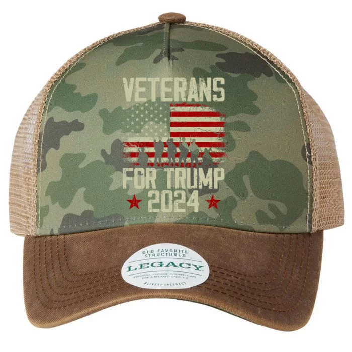 Dad Grandpa Veterans For Trump 2024 American Flag Vintage Gift Legacy Tie Dye Trucker Hat