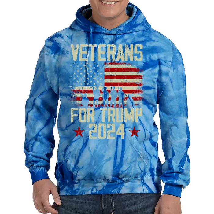 Dad Grandpa Veterans For Trump 2024 American Flag Vintage Gift Tie Dye Hoodie