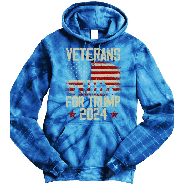 Dad Grandpa Veterans For Trump 2024 American Flag Vintage Gift Tie Dye Hoodie