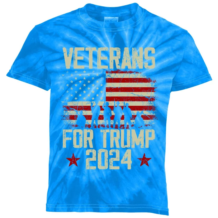 Dad Grandpa Veterans For Trump 2024 American Flag Vintage Gift Kids Tie-Dye T-Shirt