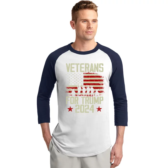 Dad Grandpa Veterans For Trump 2024 American Flag Vintage Gift Baseball Sleeve Shirt