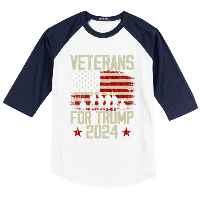 Dad Grandpa Veterans For Trump 2024 American Flag Vintage Gift Baseball Sleeve Shirt